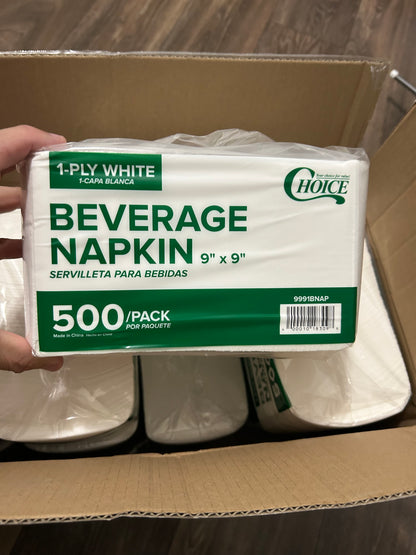 1000 Count White Paper Cocktails Napkins - 1-Ply