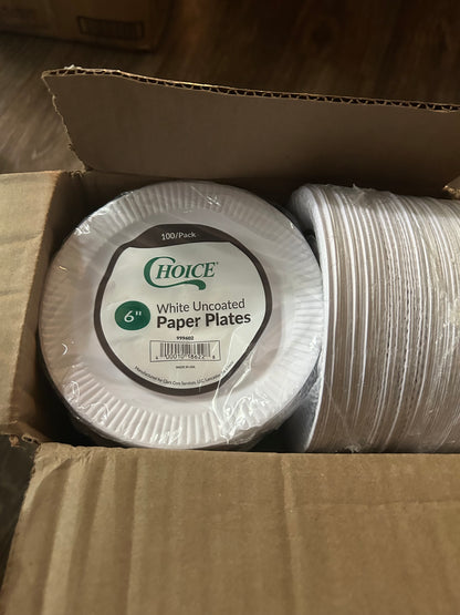 Choice 6” White Uncoated Paper Plates – 1,000/Case